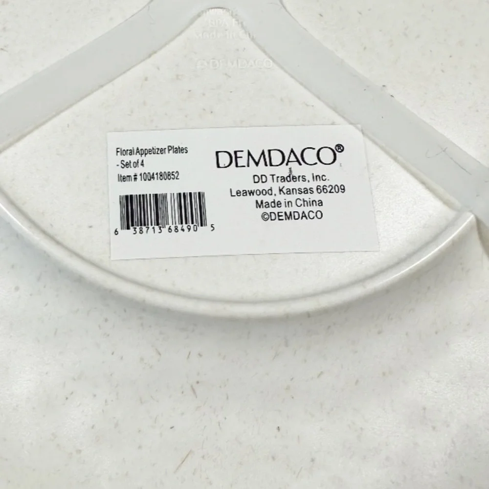 NEW Demdaco BLACK FLORAL Melamine Appetizer Plate Set/4